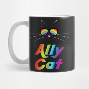 Ally Cat Gay Pride Kitty Face With Rainbow Sunglasses Mug